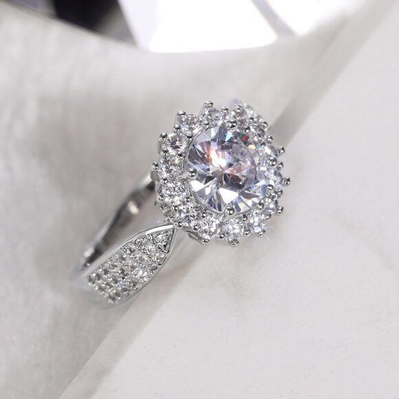 🔥925 SILVER MOISSANITE SUN FLOWER WEDDING/ENGAGEMENT RING WOMEN, K754 - Picture 6 of 8